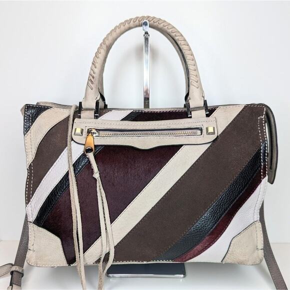 Rebecca Minkoff Handbags - Rebecca Minkoff Regan calf hair leather suede tote bag striped tan